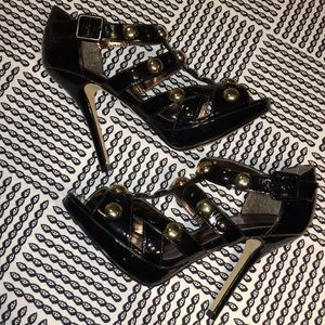 Bakers Black Patent Gold-studded Platform Sandals, 7.5